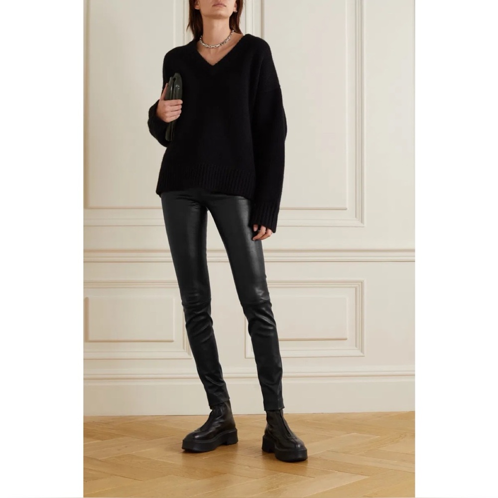 The Row Black Moto Stretch Lambskin Leather Pull-On Leggings Size Medium.